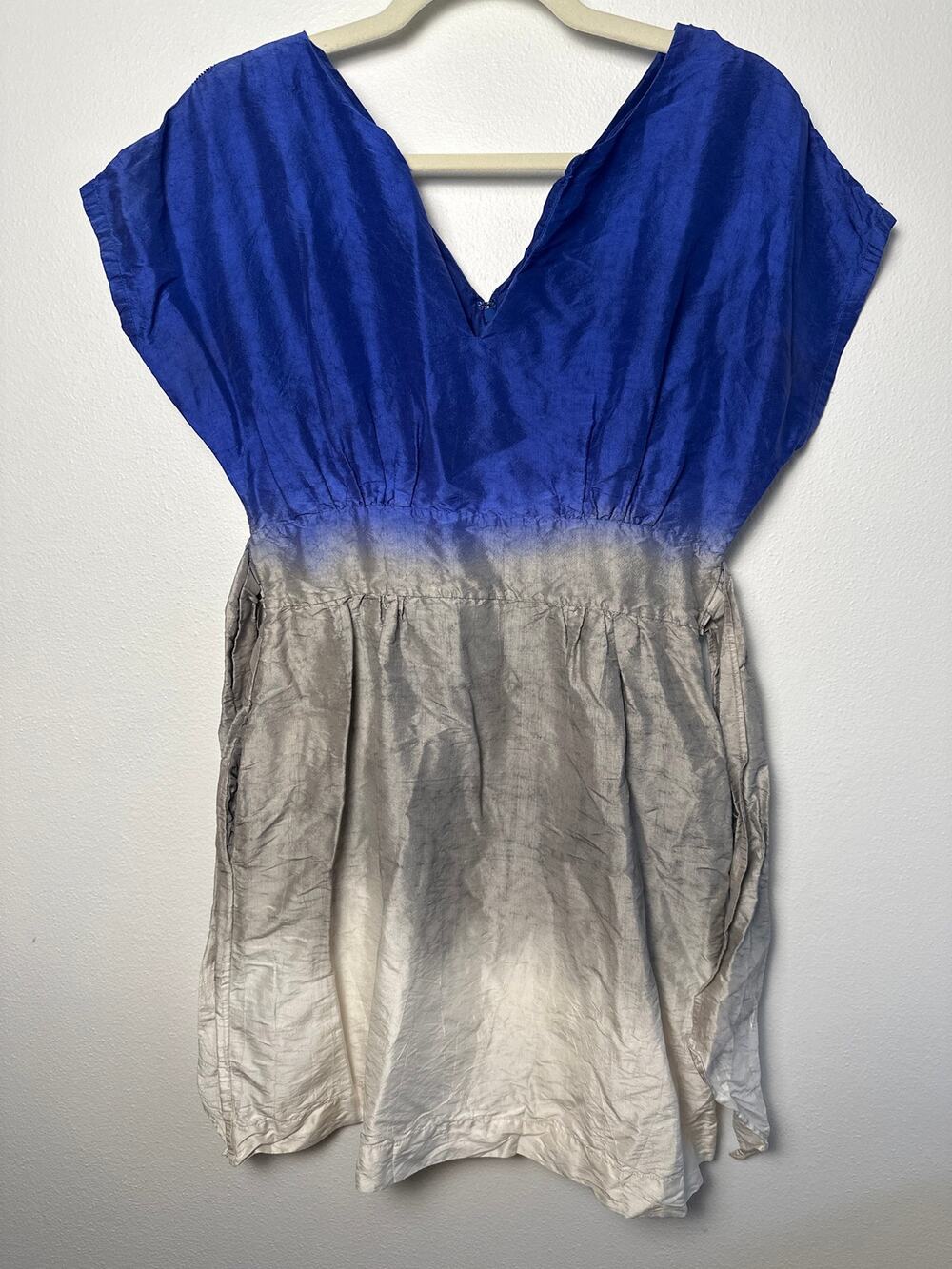 Calypso St. Barth Dip Dye Ombré 100% Silk Kimono Tie Dress With Pockets | Sz S